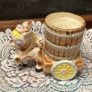 Ceramic Indoor Planter Horse/Donkey Pulling Cart Wales Made in Japan